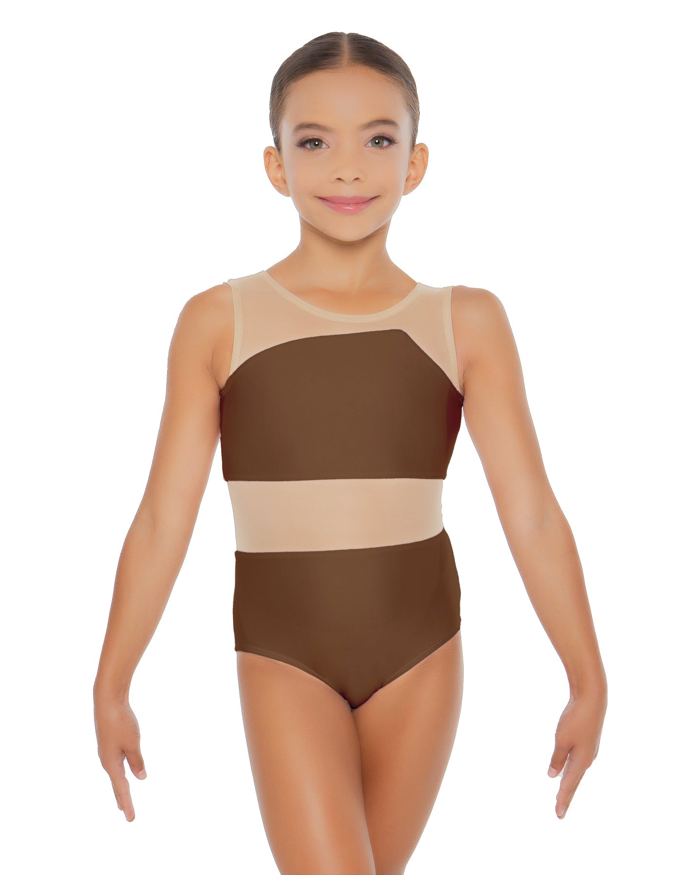 Solid Lycra Defined Leotard Nude Mesh