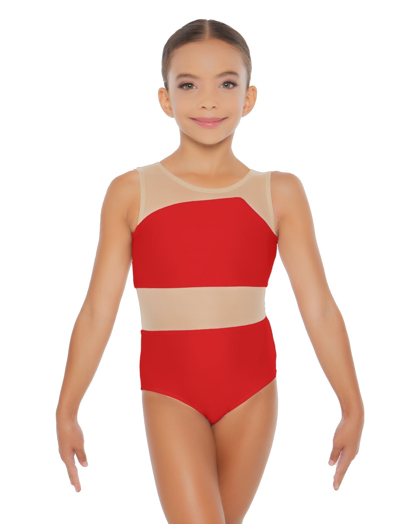 Solid Lycra Defined Leotard Nude Mesh
