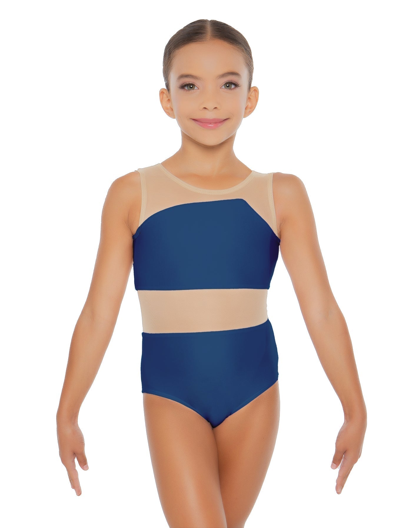 Solid Lycra Defined Leotard Nude Mesh