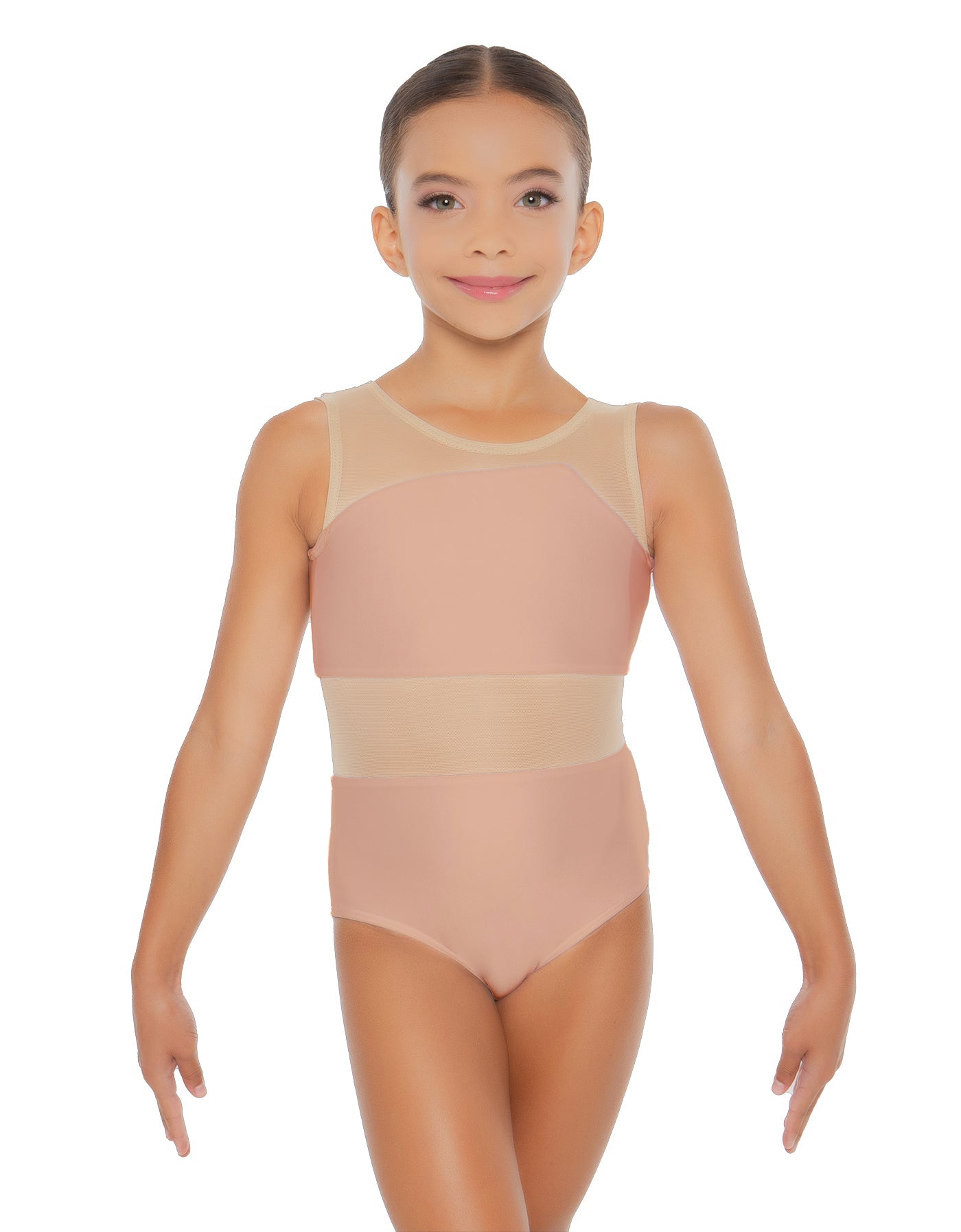 Solid Lycra Defined Leotard Nude Mesh