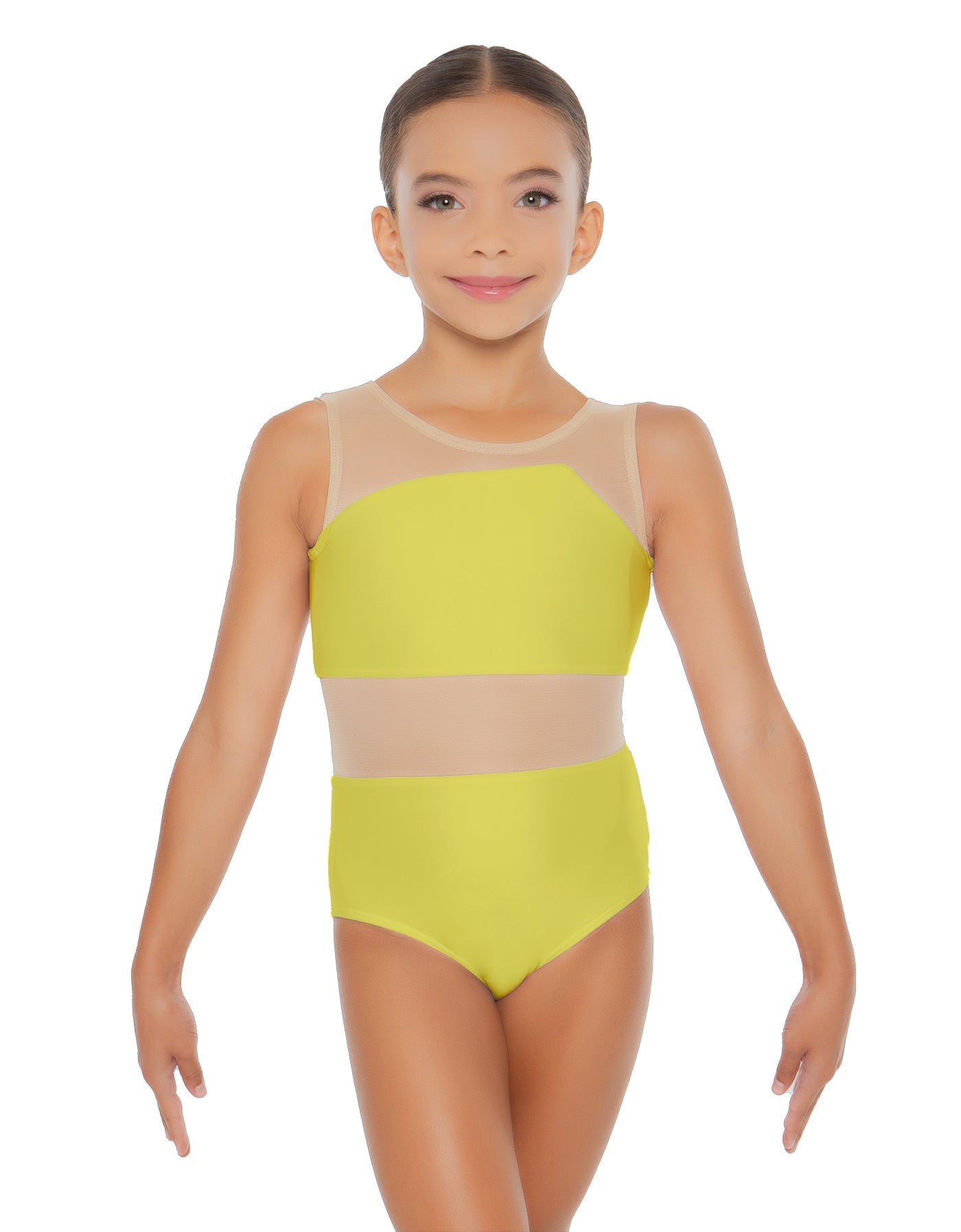 Solid Lycra Defined Leotard Nude Mesh