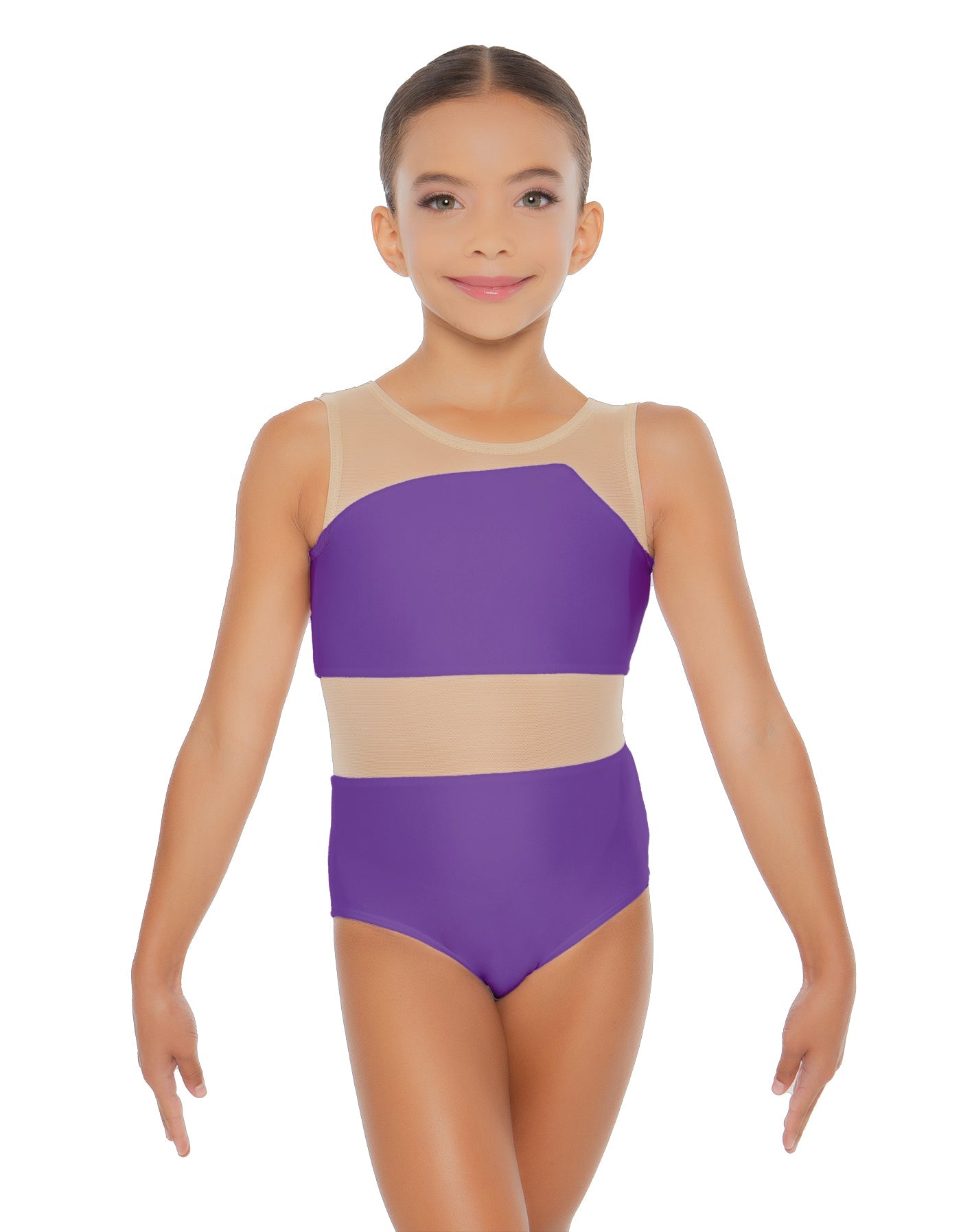 Solid Lycra Defined Leotard Nude Mesh