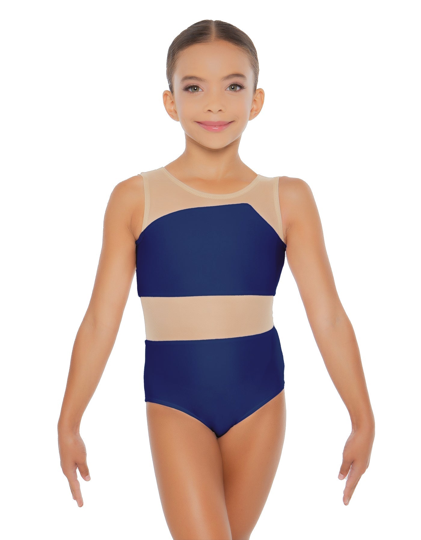 Solid Lycra Defined Leotard Nude Mesh