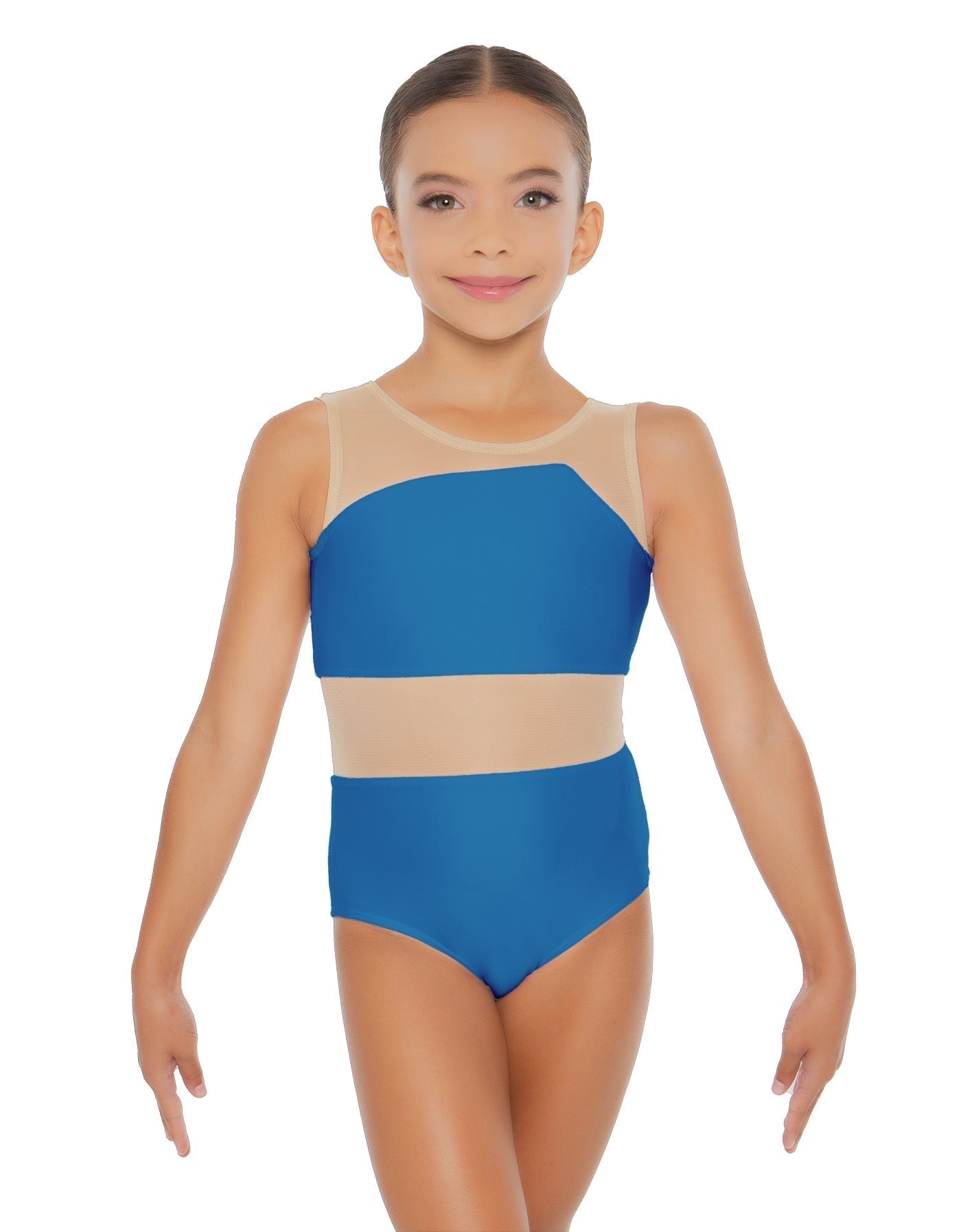 Solid Lycra Defined Leotard Nude Mesh