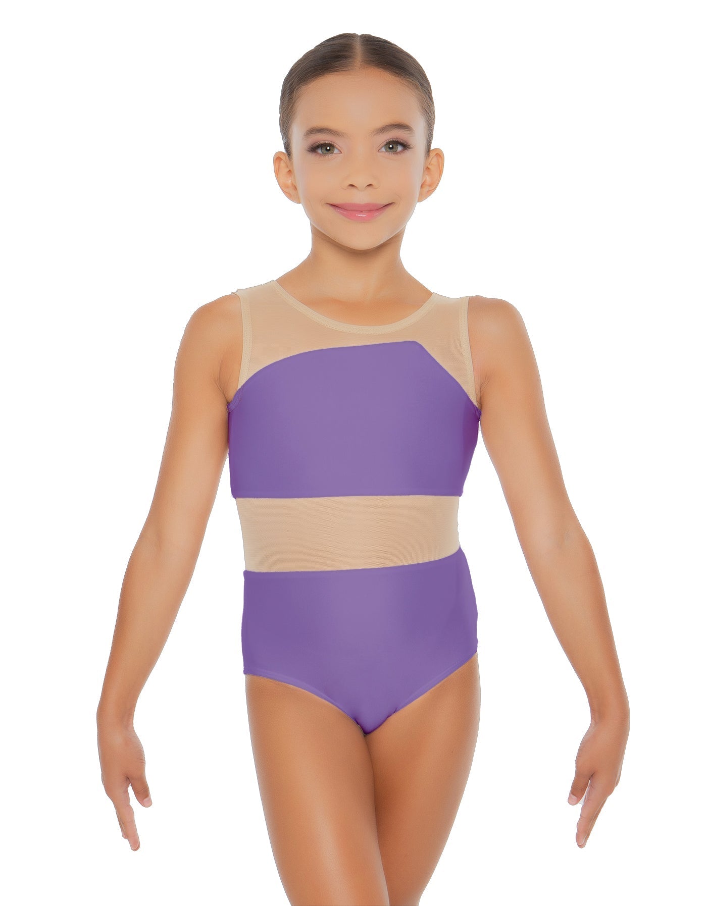 Solid Lycra Defined Leotard Nude Mesh
