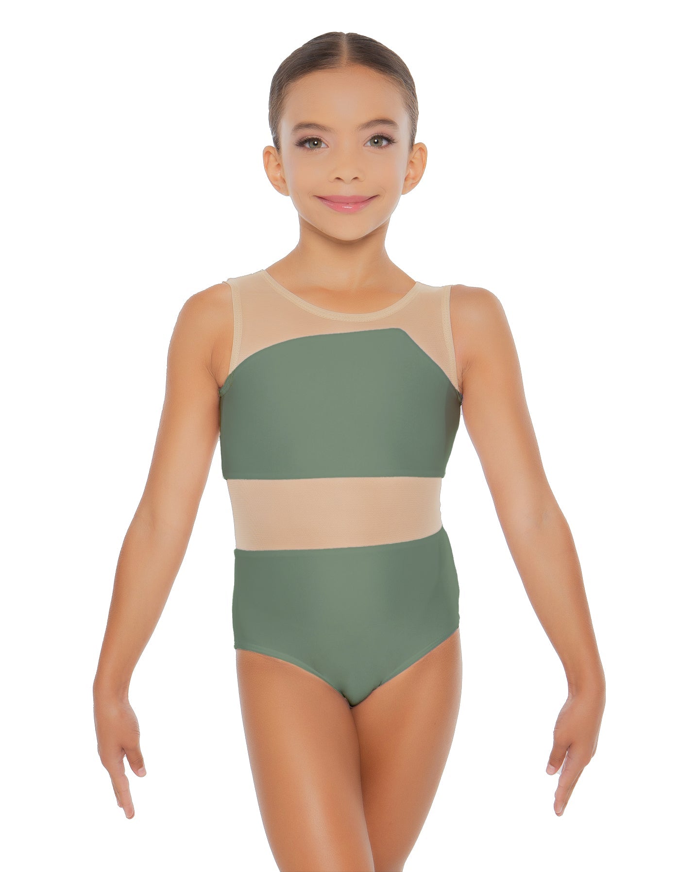 Solid Lycra Defined Leotard Nude Mesh