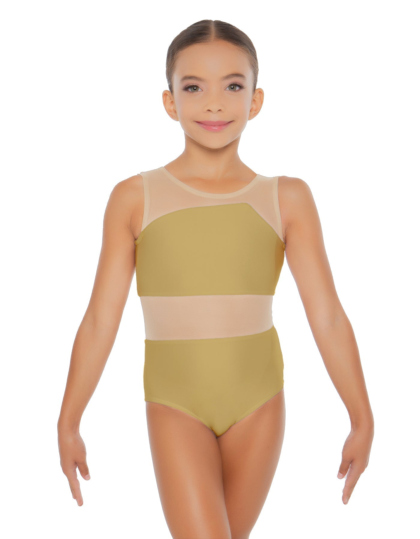 Solid Lycra Defined Leotard Nude Mesh