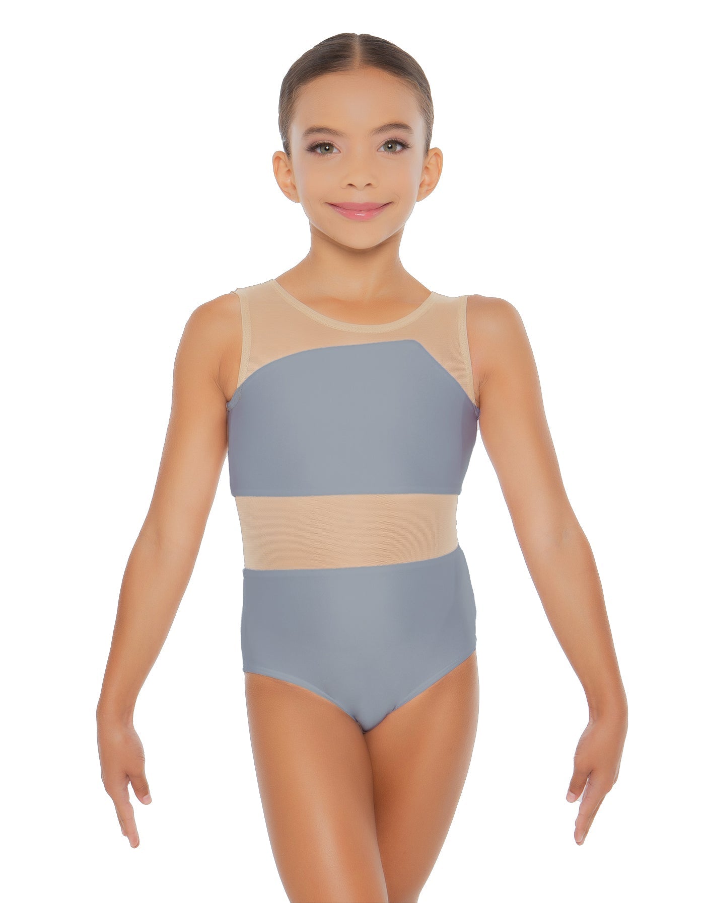 Solid Lycra Defined Leotard Nude Mesh