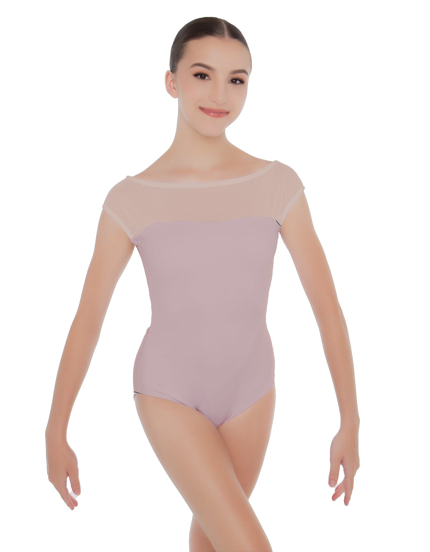 Solid Lycra Mesh Boatneck Leotard with High Back