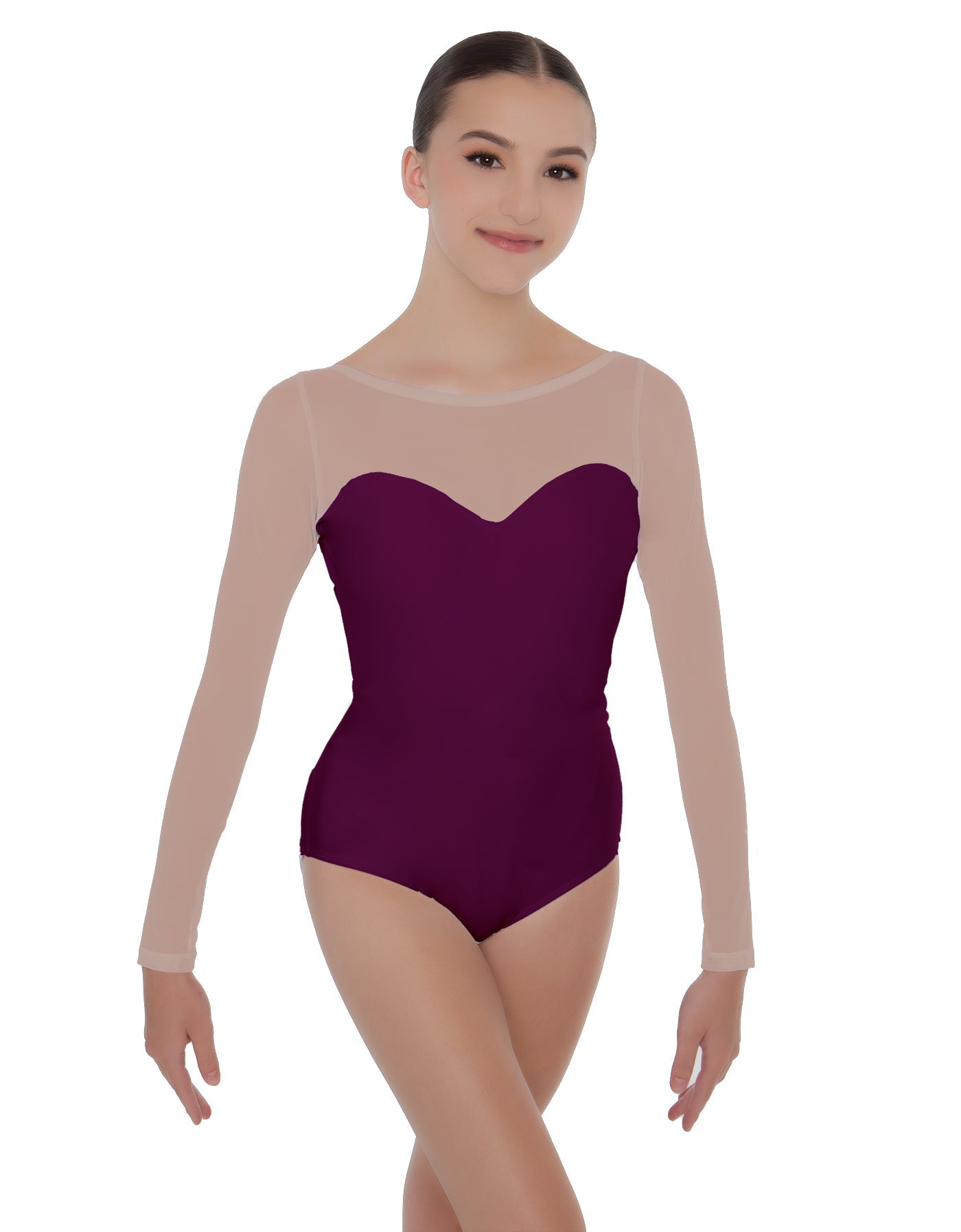 Solid Lycra LS Mesh Sweetheart Leotard