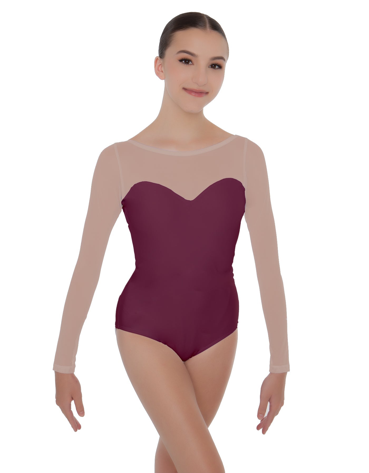 Solid Lycra LS Mesh Sweetheart Leotard