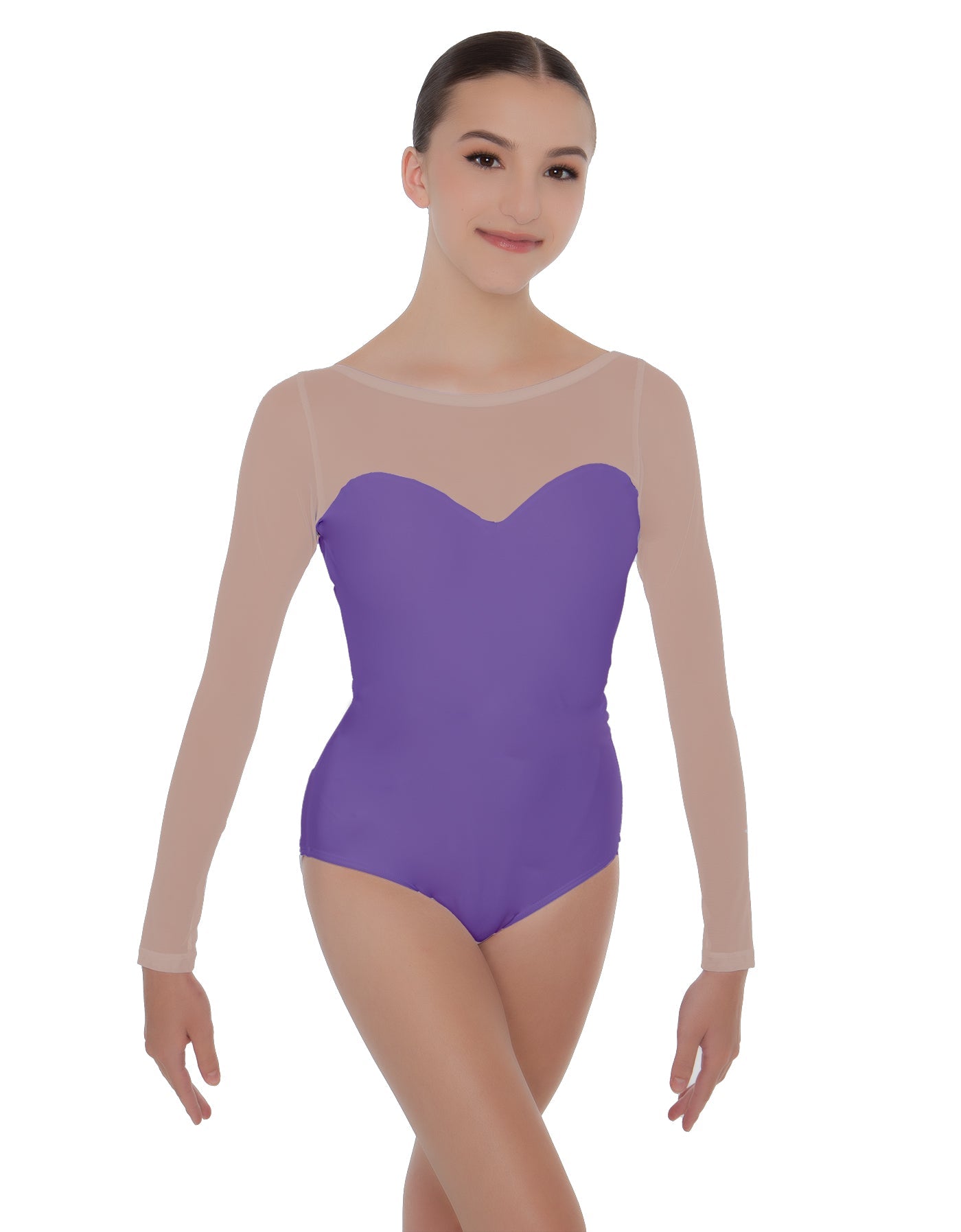 Solid Lycra LS Mesh Sweetheart Leotard