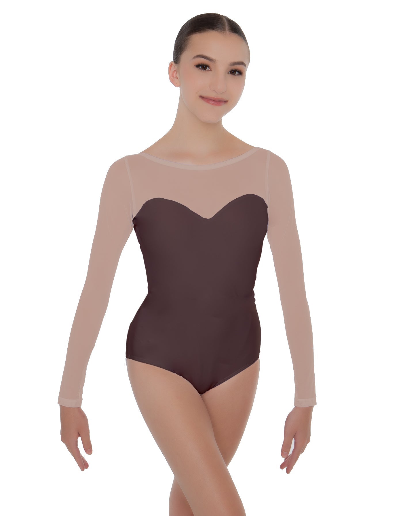Solid Lycra LS Mesh Sweetheart Leotard