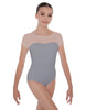 Solid Lycra Cap Sleeve Mesh Sweetheart Leotard