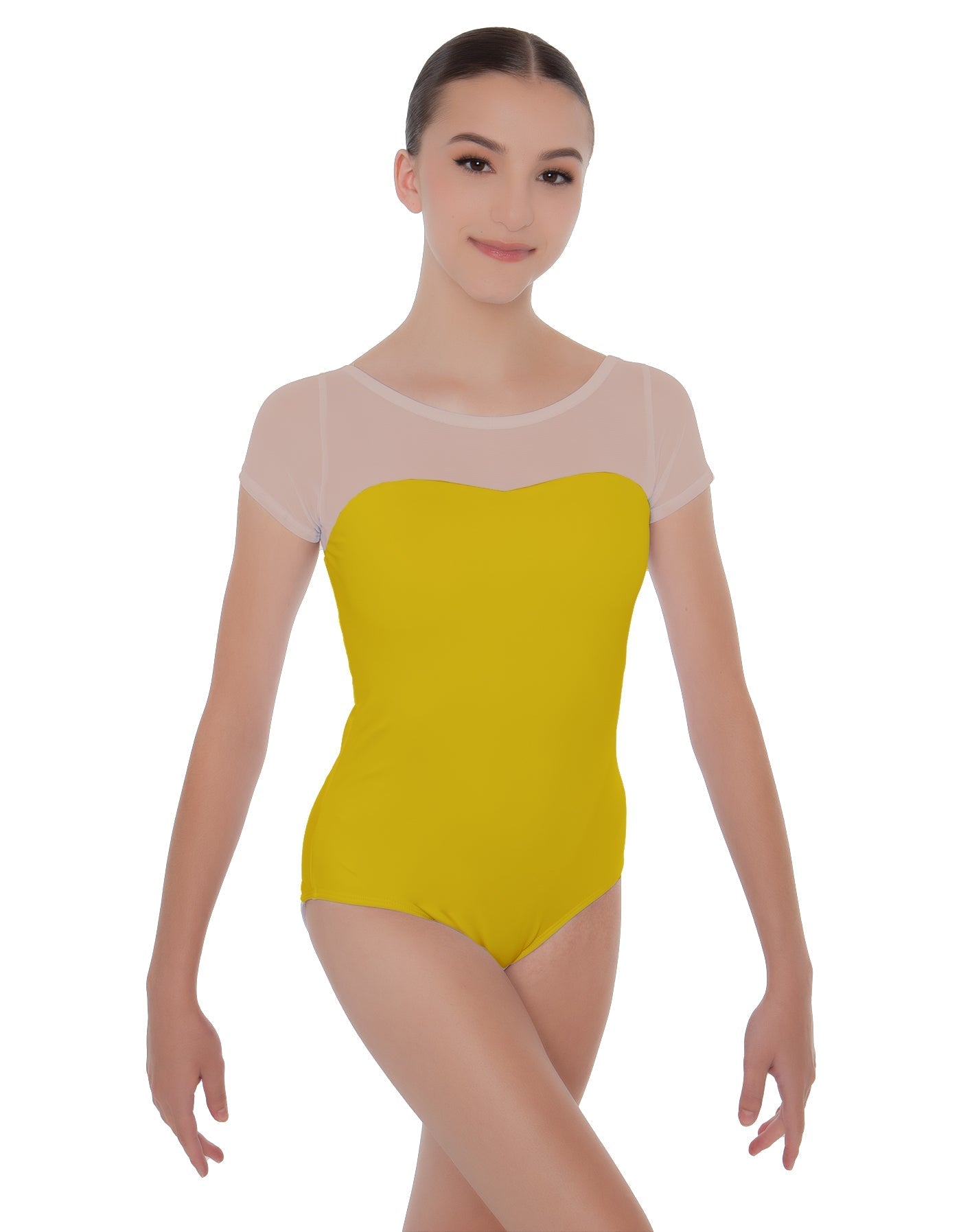 Solid Lycra Cap Sleeve Mesh Sweetheart Leotard