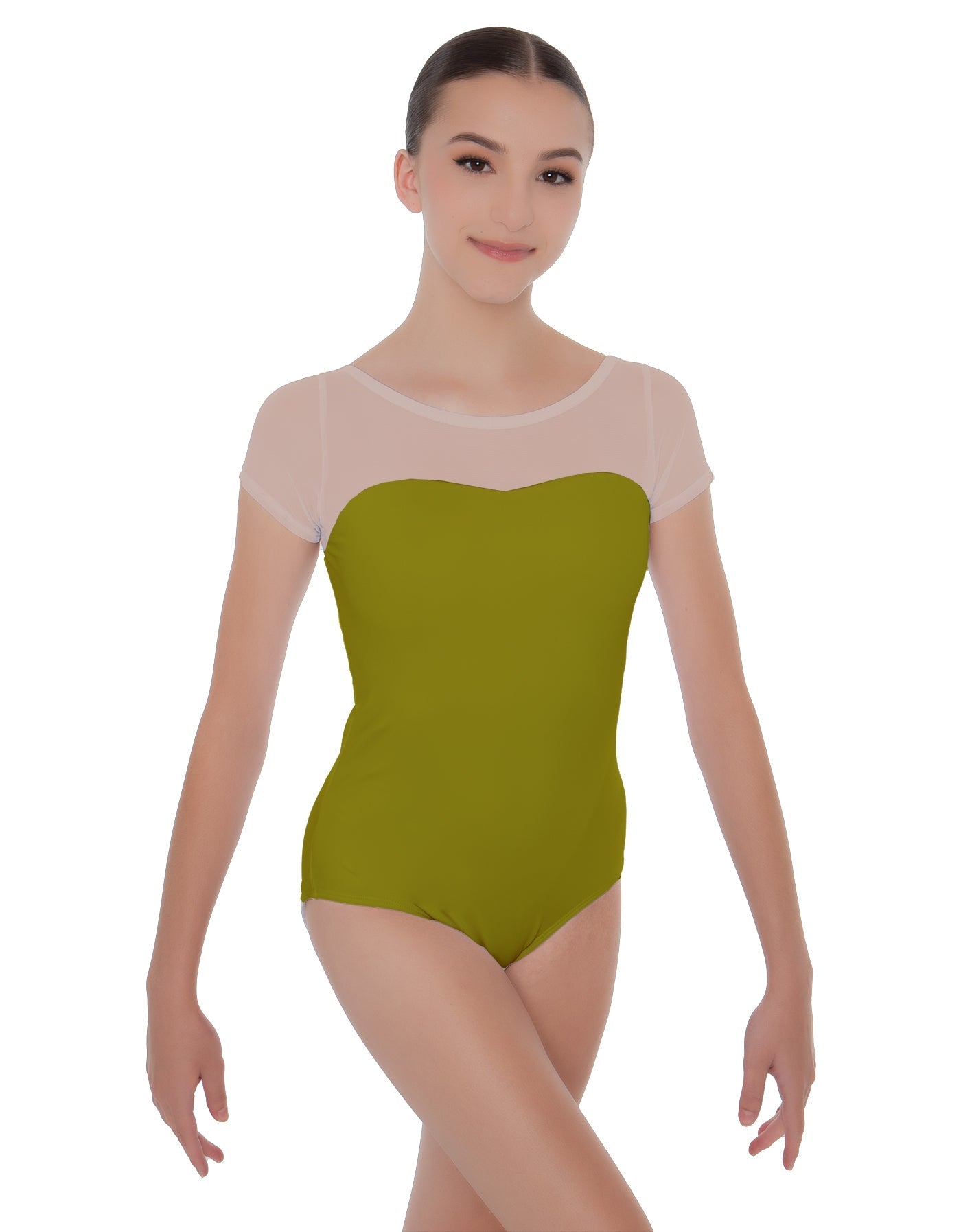 Solid Lycra Cap Sleeve Mesh Sweetheart Leotard