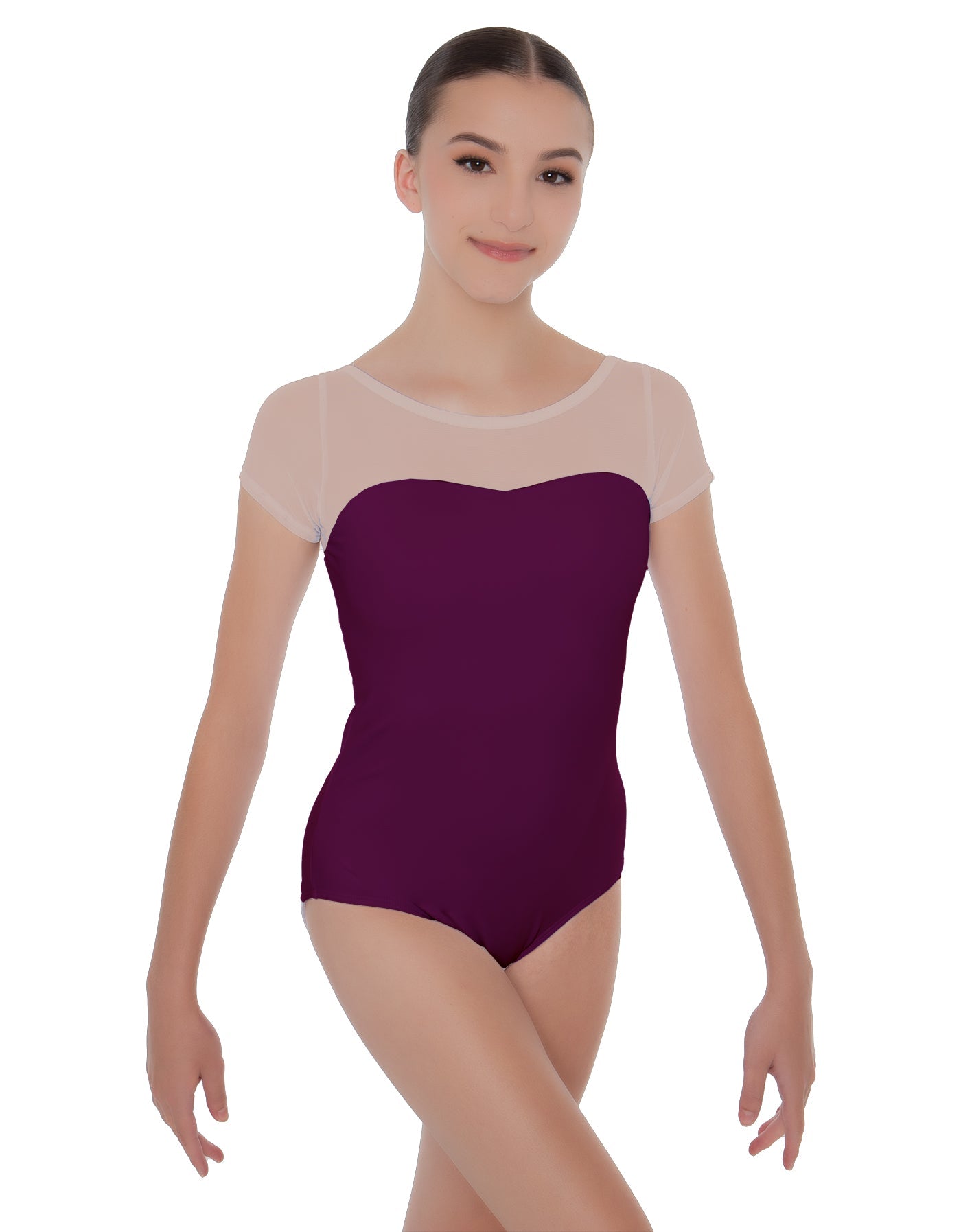 Solid Lycra Cap Sleeve Mesh Sweetheart Leotard