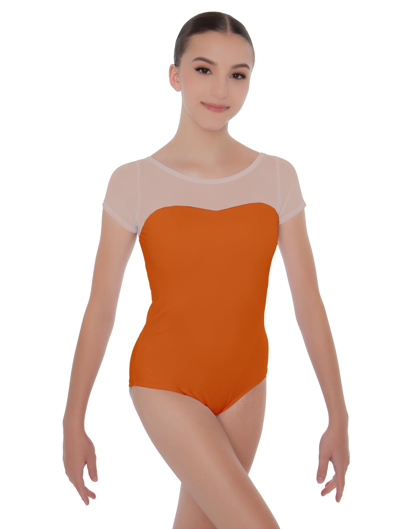 Solid Lycra Cap Sleeve Mesh Sweetheart Leotard