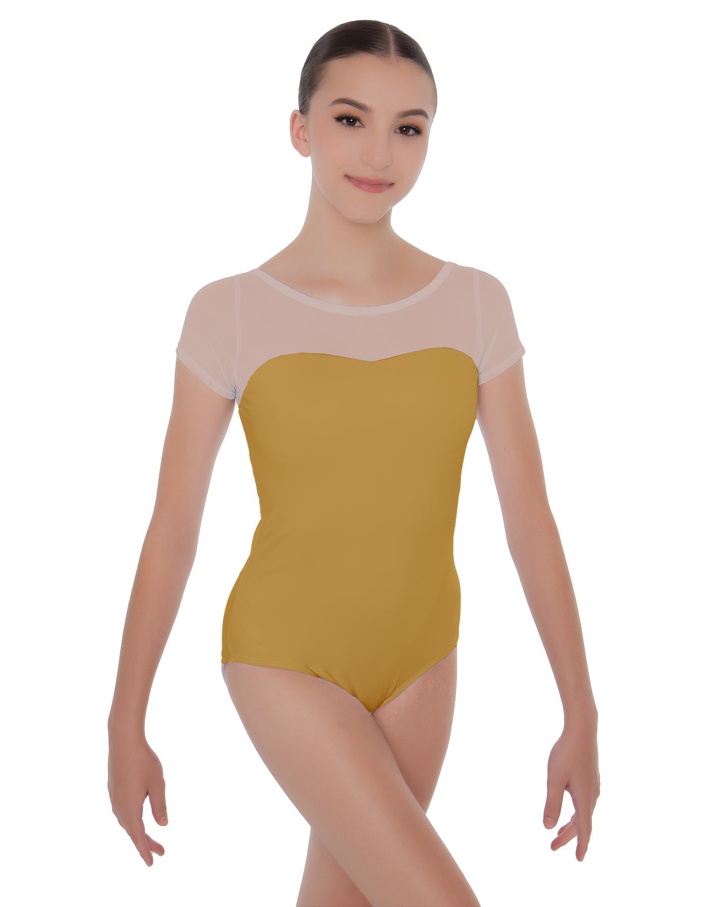 Solid Lycra Cap Sleeve Mesh Sweetheart Leotard
