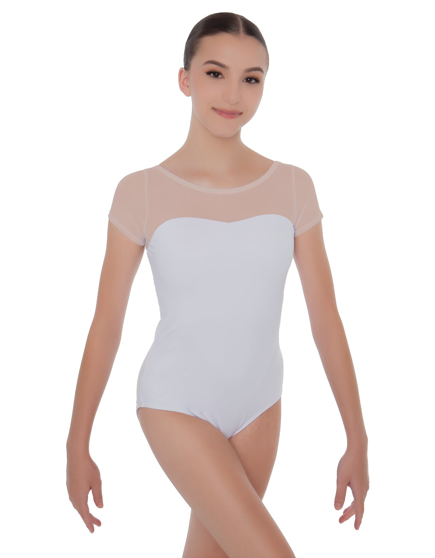 Solid Lycra Cap Sleeve Mesh Sweetheart Leotard