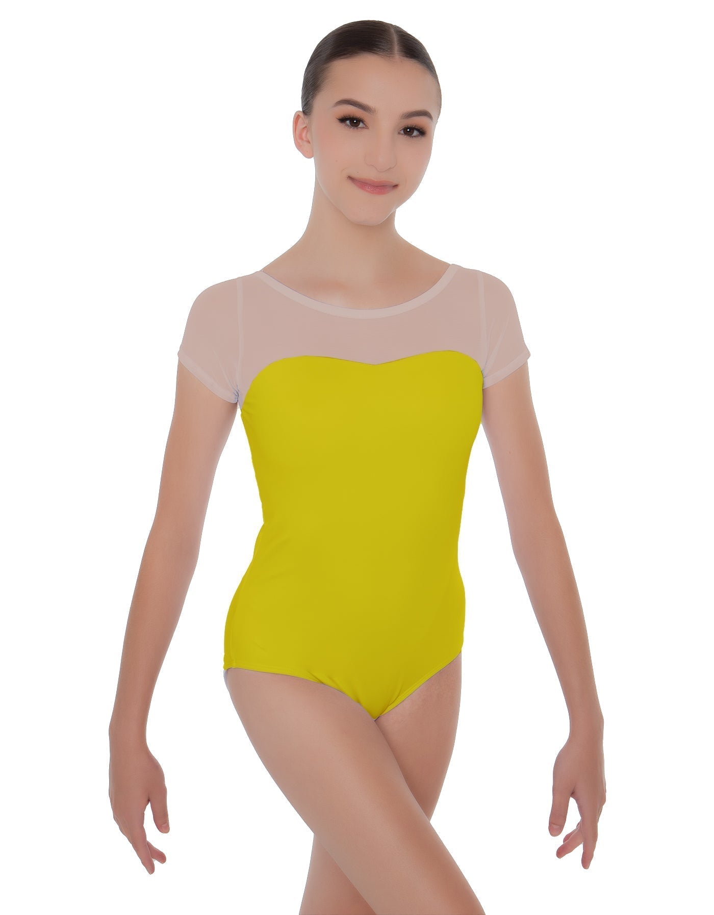 Solid Lycra Cap Sleeve Mesh Sweetheart Leotard