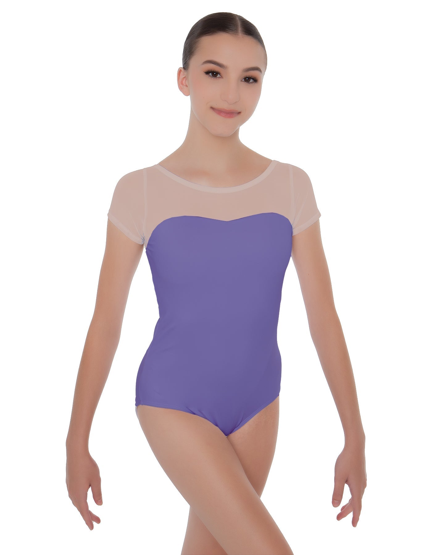 Solid Lycra Cap Sleeve Mesh Sweetheart Leotard