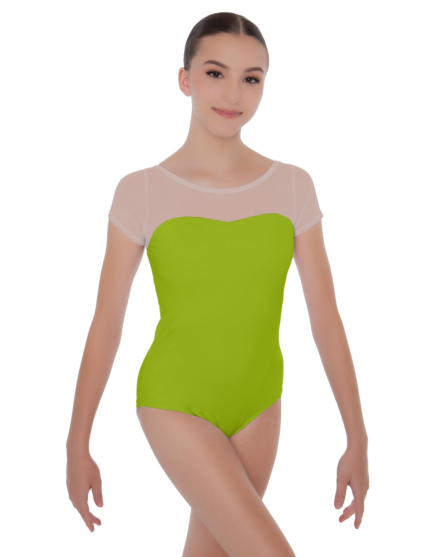 Solid Lycra Cap Sleeve Mesh Sweetheart Leotard