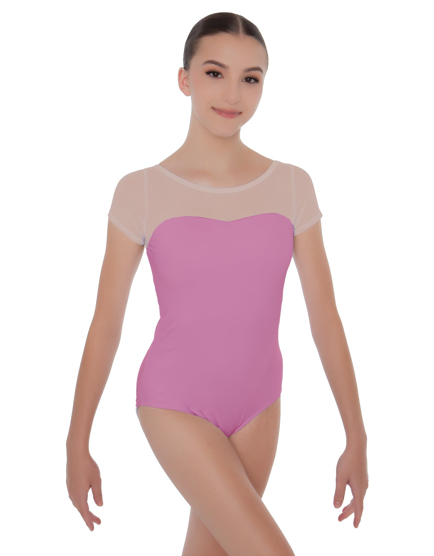 Solid Lycra Cap Sleeve Mesh Sweetheart Leotard