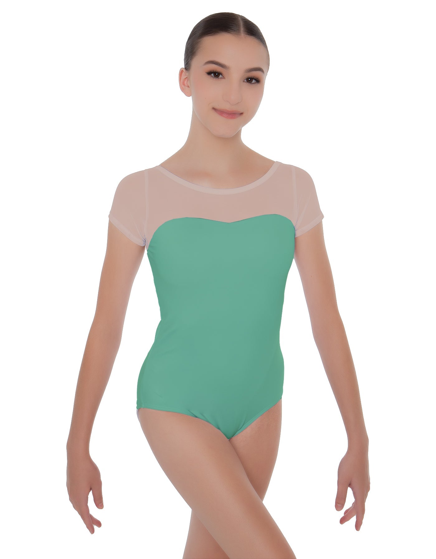 Solid Lycra Cap Sleeve Mesh Sweetheart Leotard