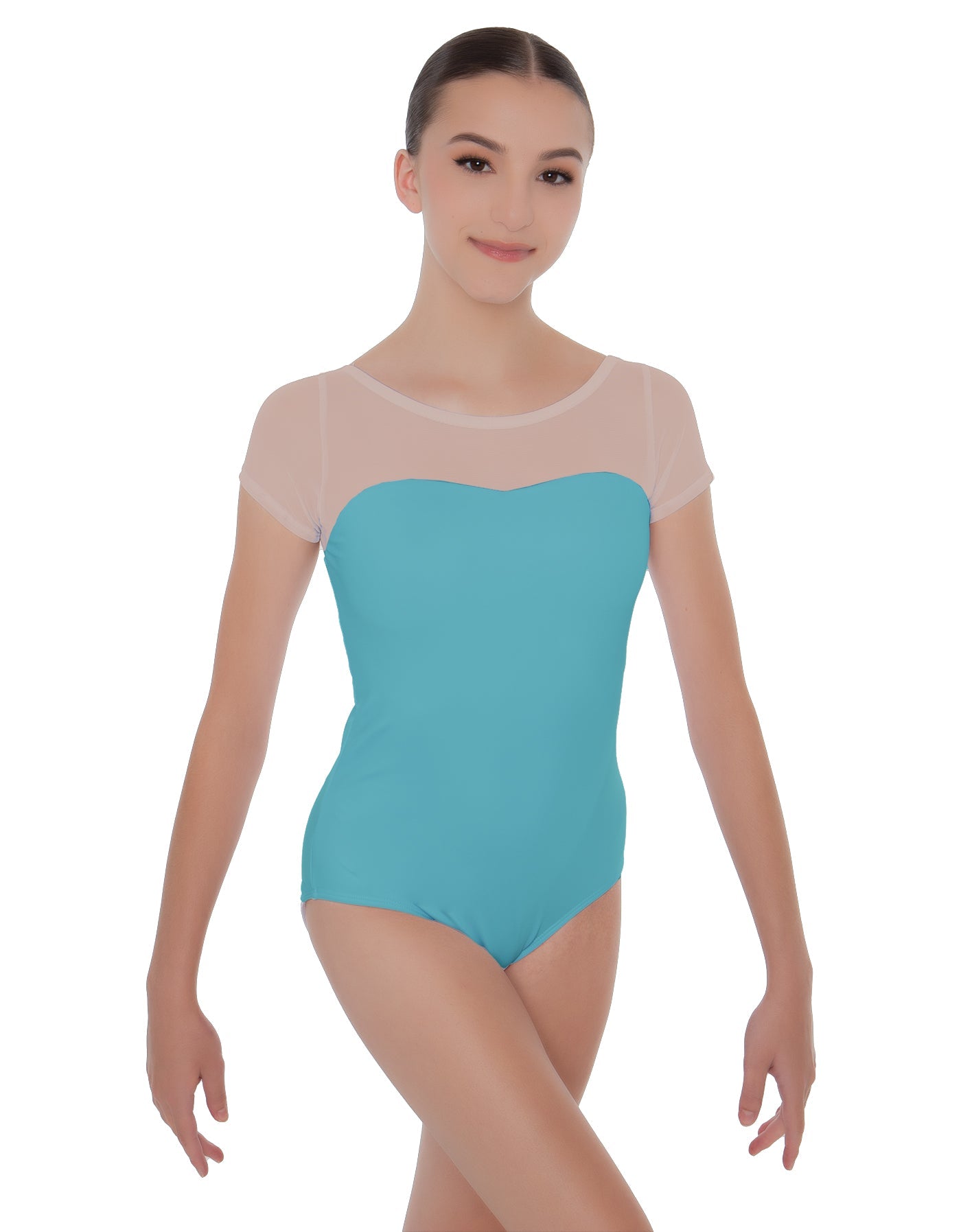 Solid Lycra Cap Sleeve Mesh Sweetheart Leotard