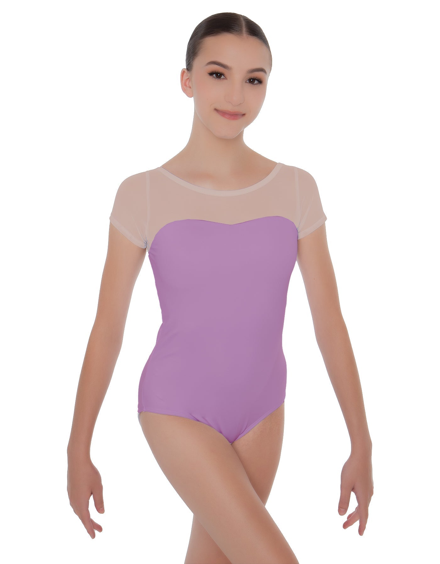 Solid Lycra Cap Sleeve Mesh Sweetheart Leotard