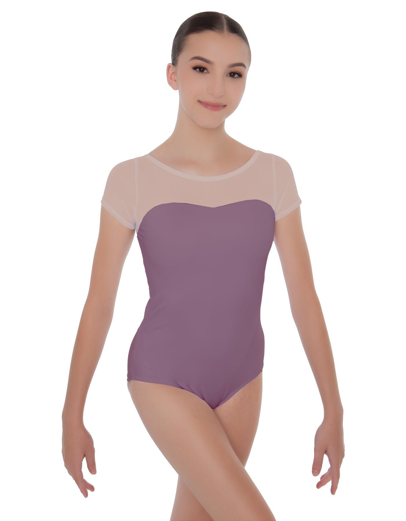 Solid Lycra Cap Sleeve Mesh Sweetheart Leotard