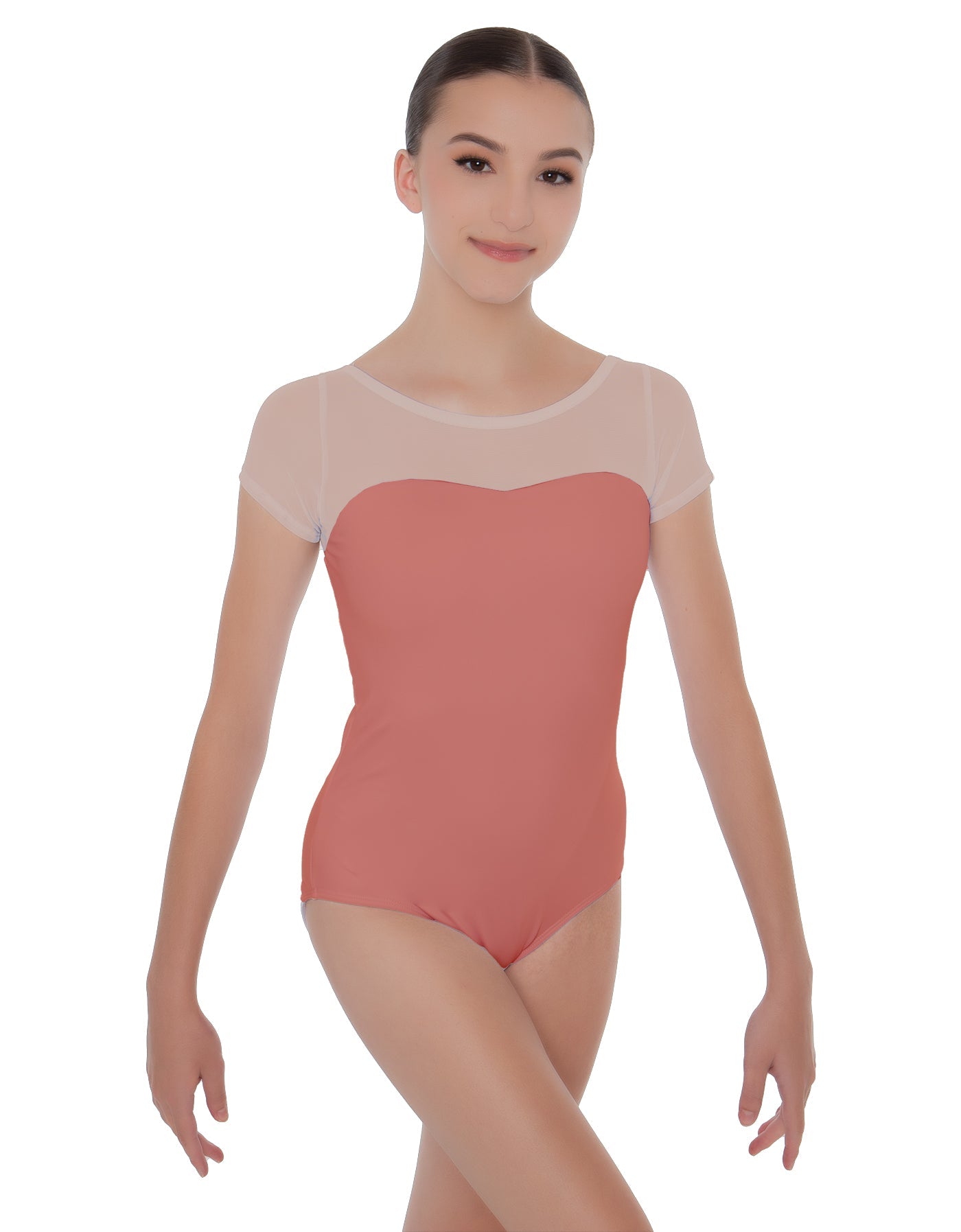 Solid Lycra Cap Sleeve Mesh Sweetheart Leotard