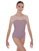 Solid Lycra Cap Sleeve Mesh Sweetheart Leotard