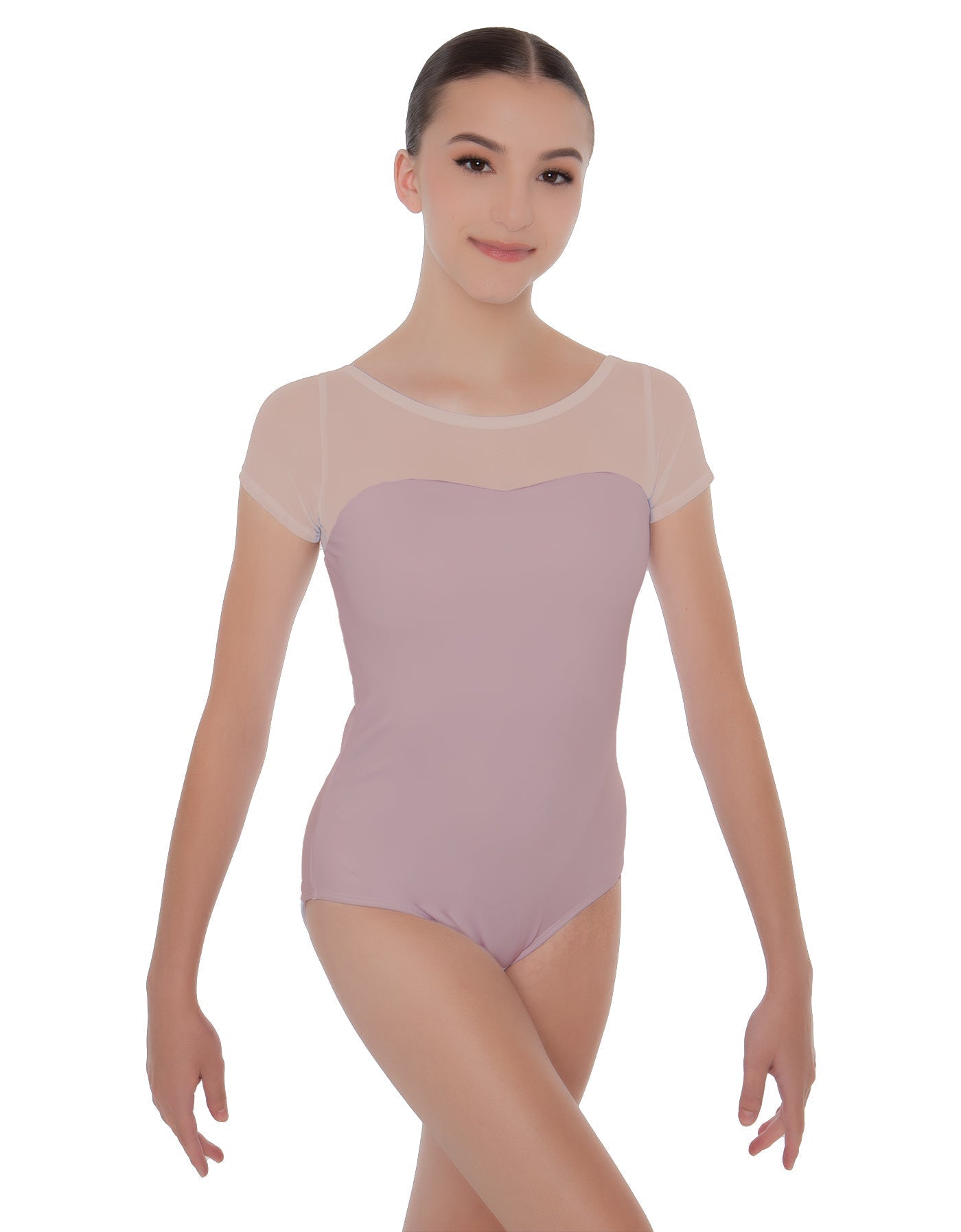 Solid Lycra Cap Sleeve Mesh Sweetheart Leotard