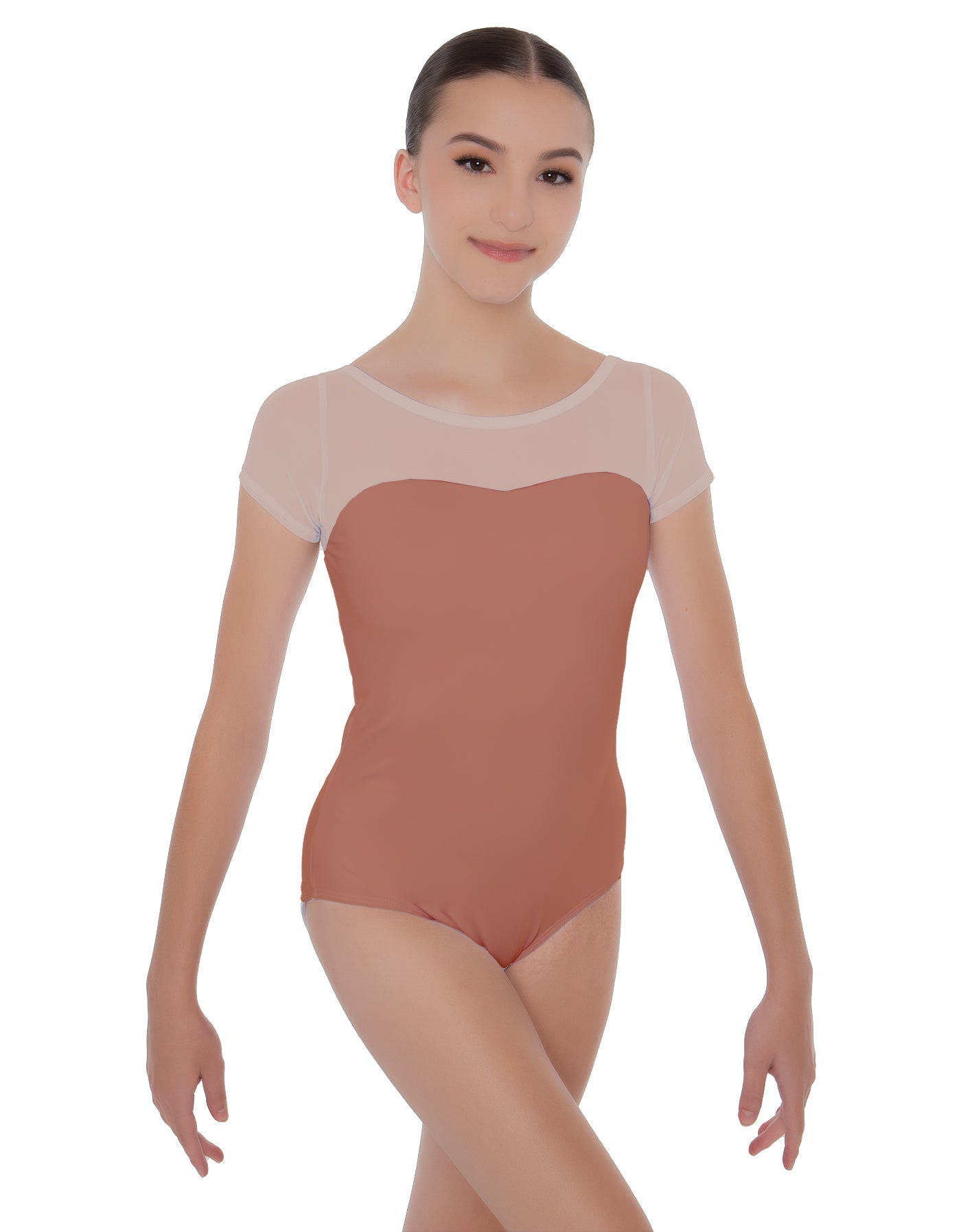 Solid Lycra Cap Sleeve Mesh Sweetheart Leotard