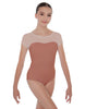 Solid Lycra Cap Sleeve Mesh Sweetheart Leotard