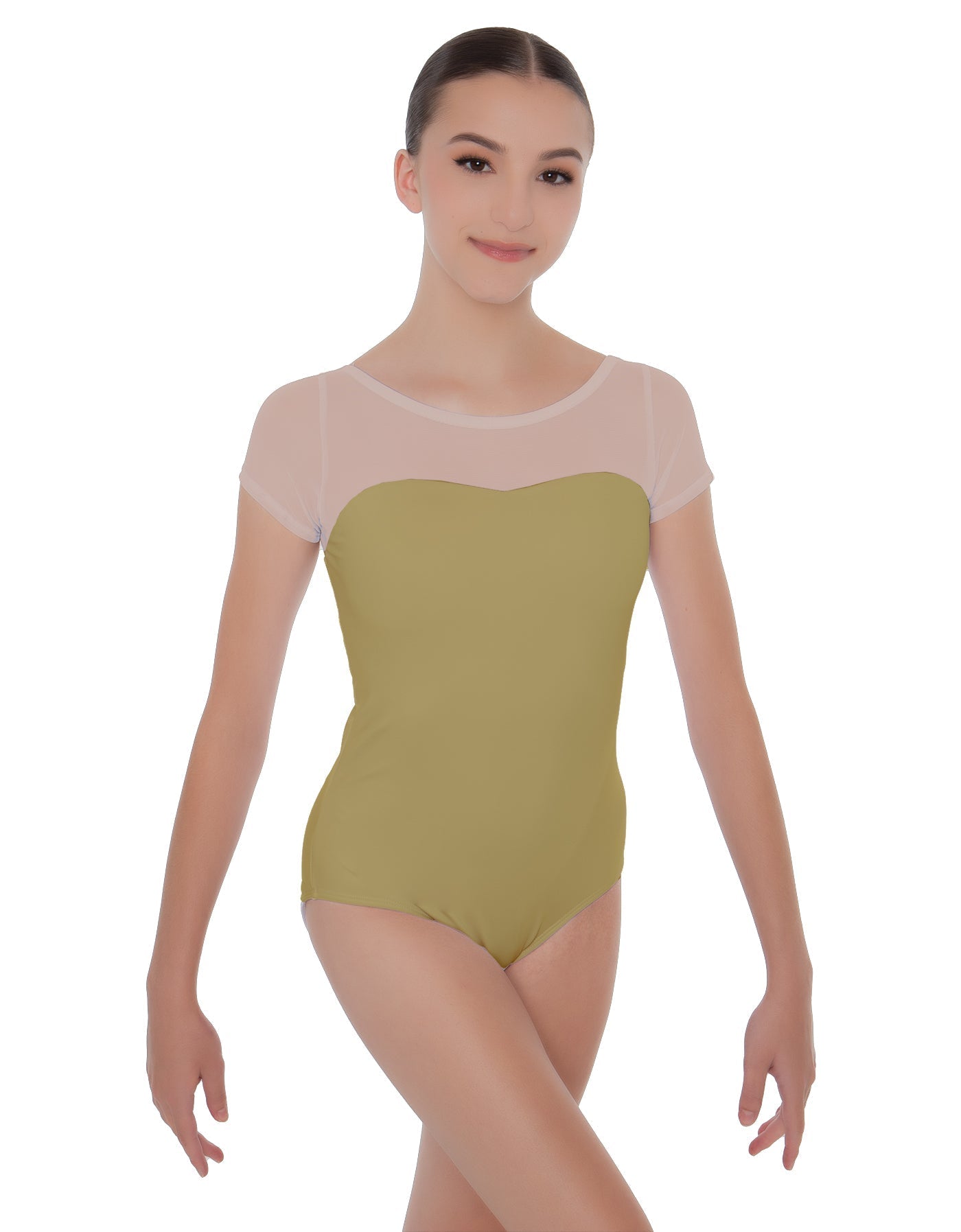 Solid Lycra Cap Sleeve Mesh Sweetheart Leotard