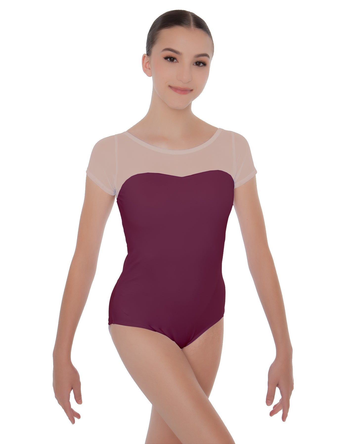Solid Lycra Cap Sleeve Mesh Sweetheart Leotard