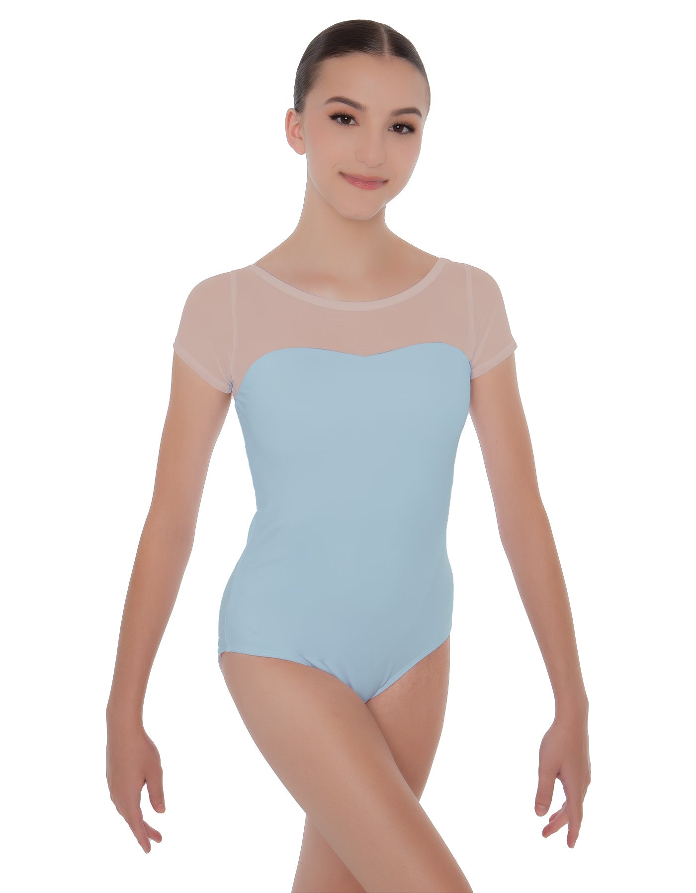 Solid Lycra Cap Sleeve Mesh Sweetheart Leotard