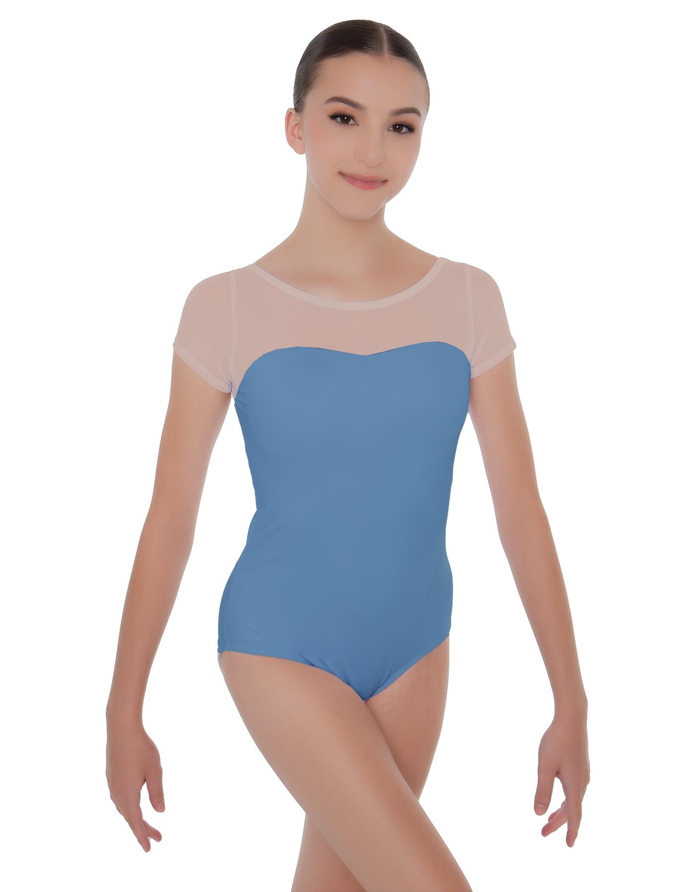 Solid Lycra Cap Sleeve Mesh Sweetheart Leotard