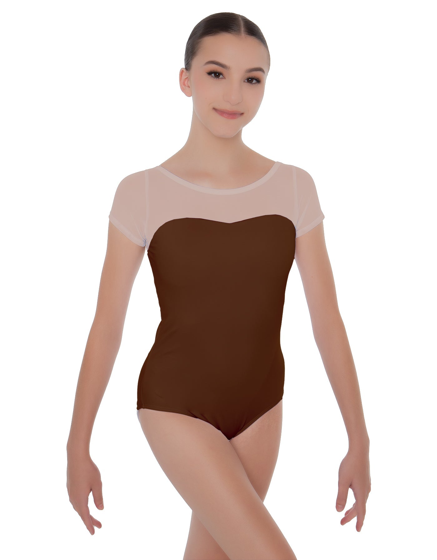 Solid Lycra Cap Sleeve Mesh Sweetheart Leotard