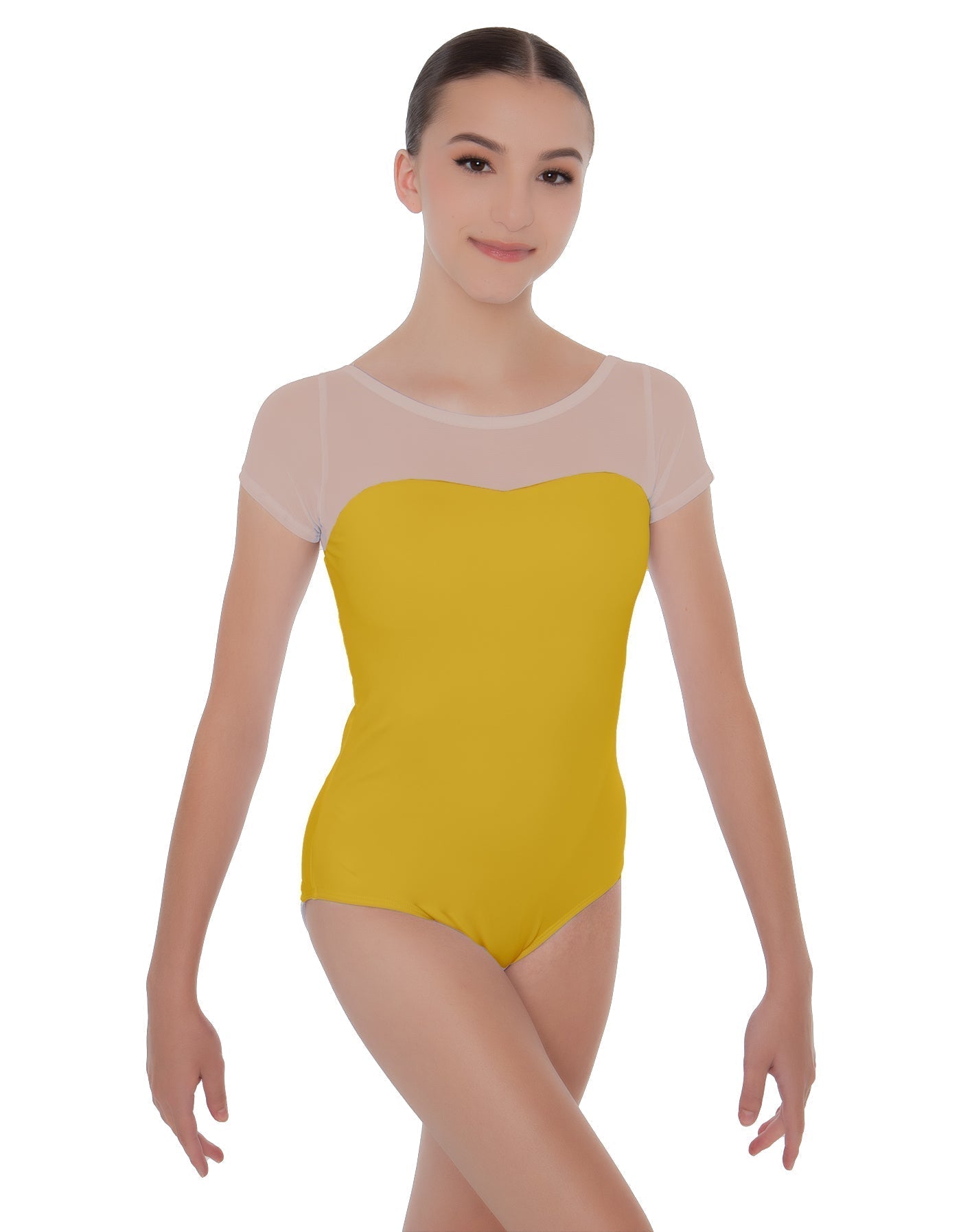 Solid Lycra Cap Sleeve Mesh Sweetheart Leotard