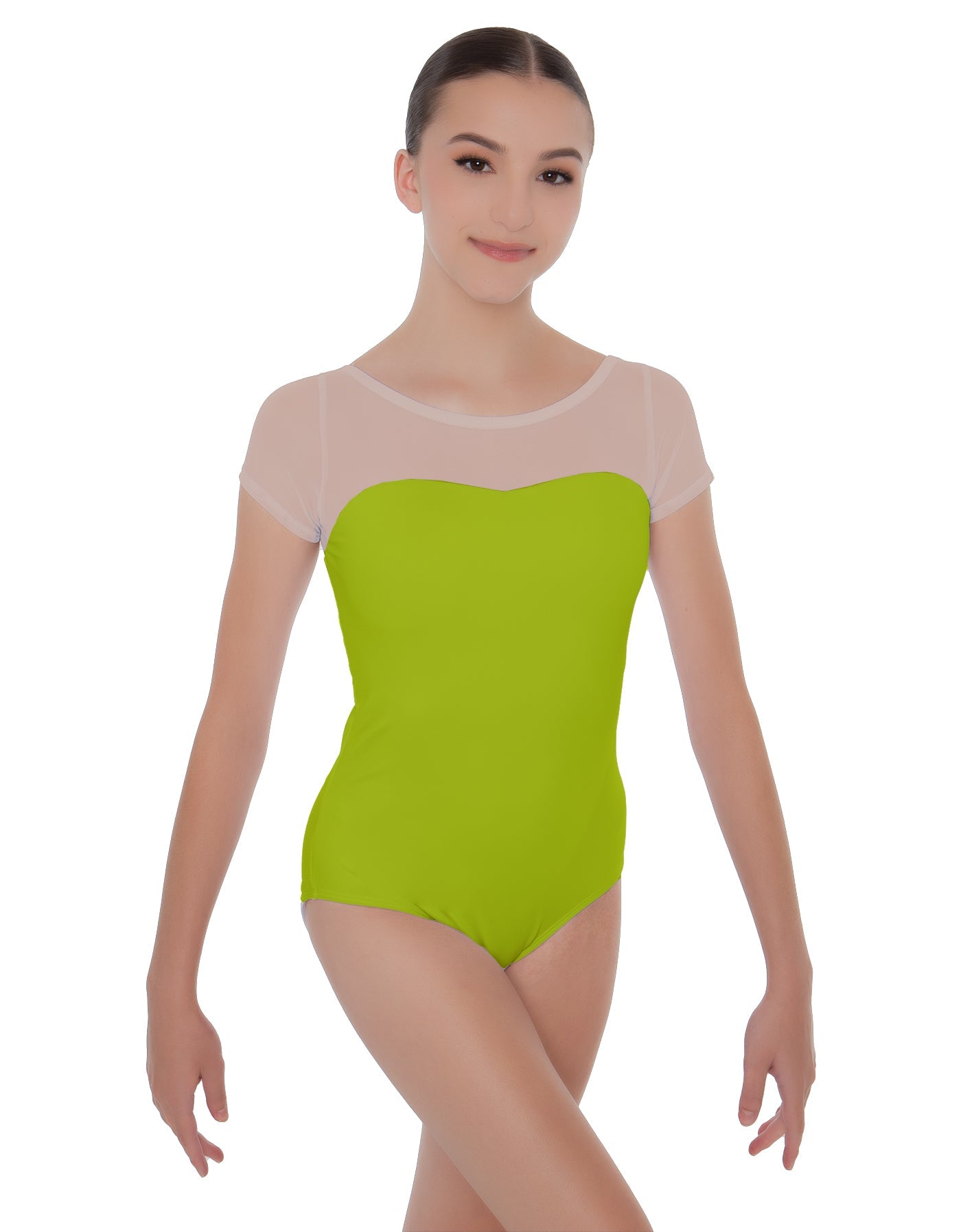 Solid Lycra Cap Sleeve Mesh Sweetheart Leotard