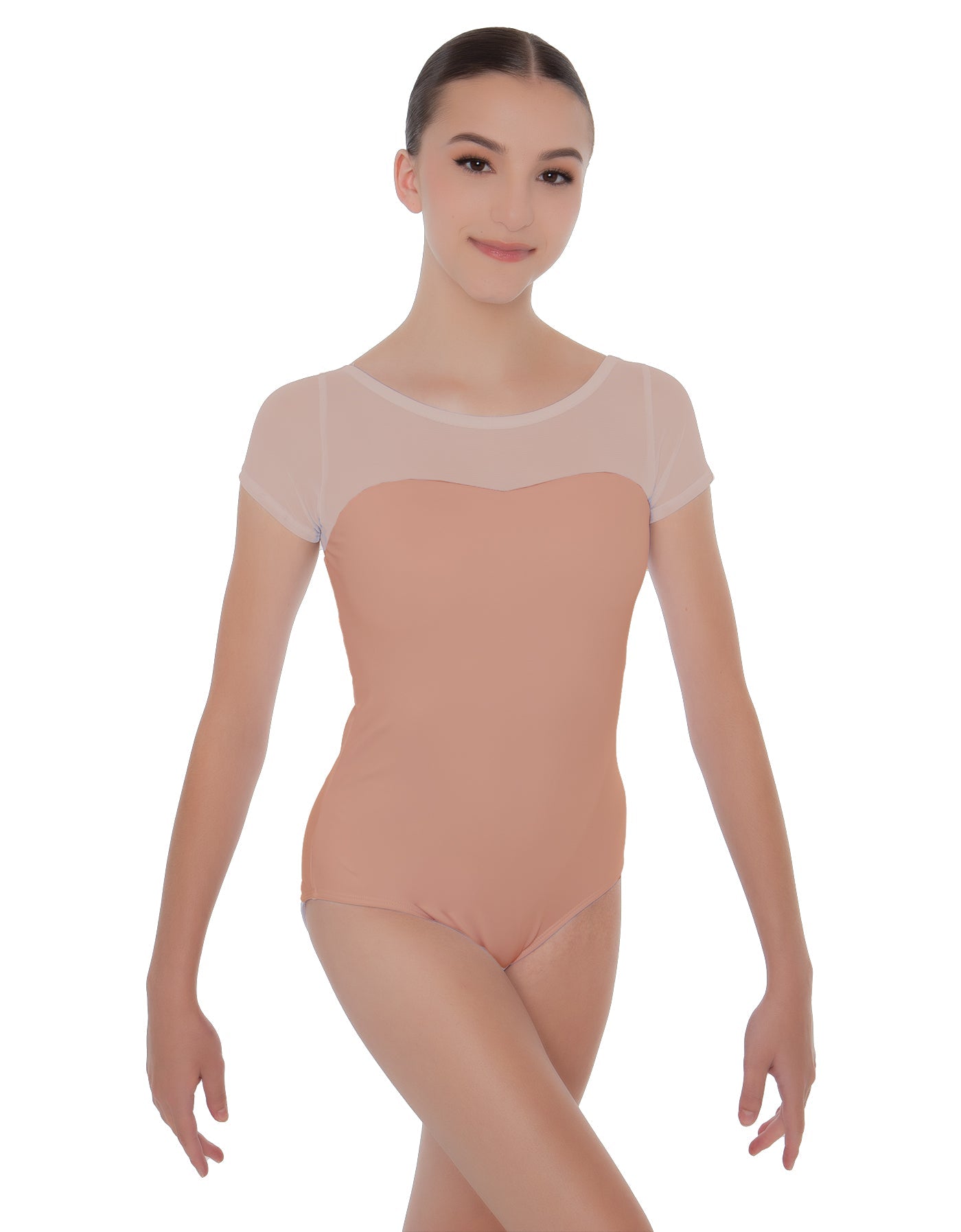 Solid Lycra Cap Sleeve Mesh Sweetheart Leotard