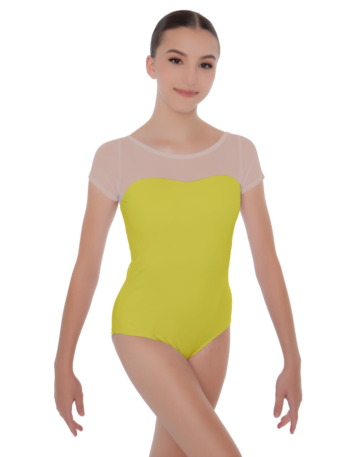 Solid Lycra Cap Sleeve Mesh Sweetheart Leotard