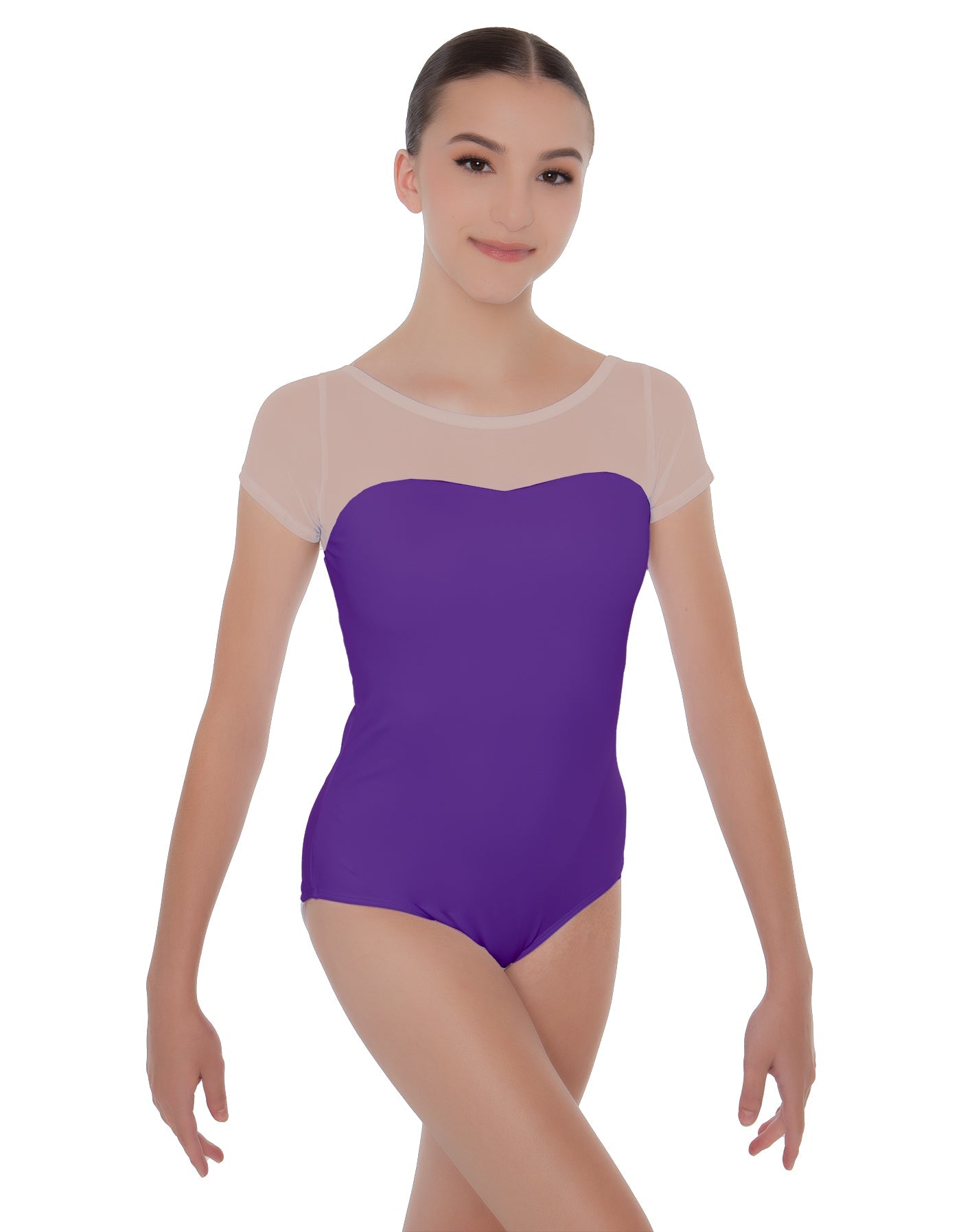 Solid Lycra Cap Sleeve Mesh Sweetheart Leotard