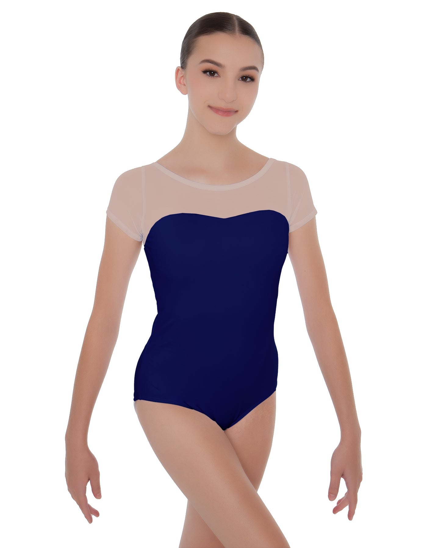 Solid Lycra Cap Sleeve Mesh Sweetheart Leotard