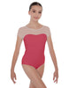 Solid Lycra Cap Sleeve Mesh Sweetheart Leotard
