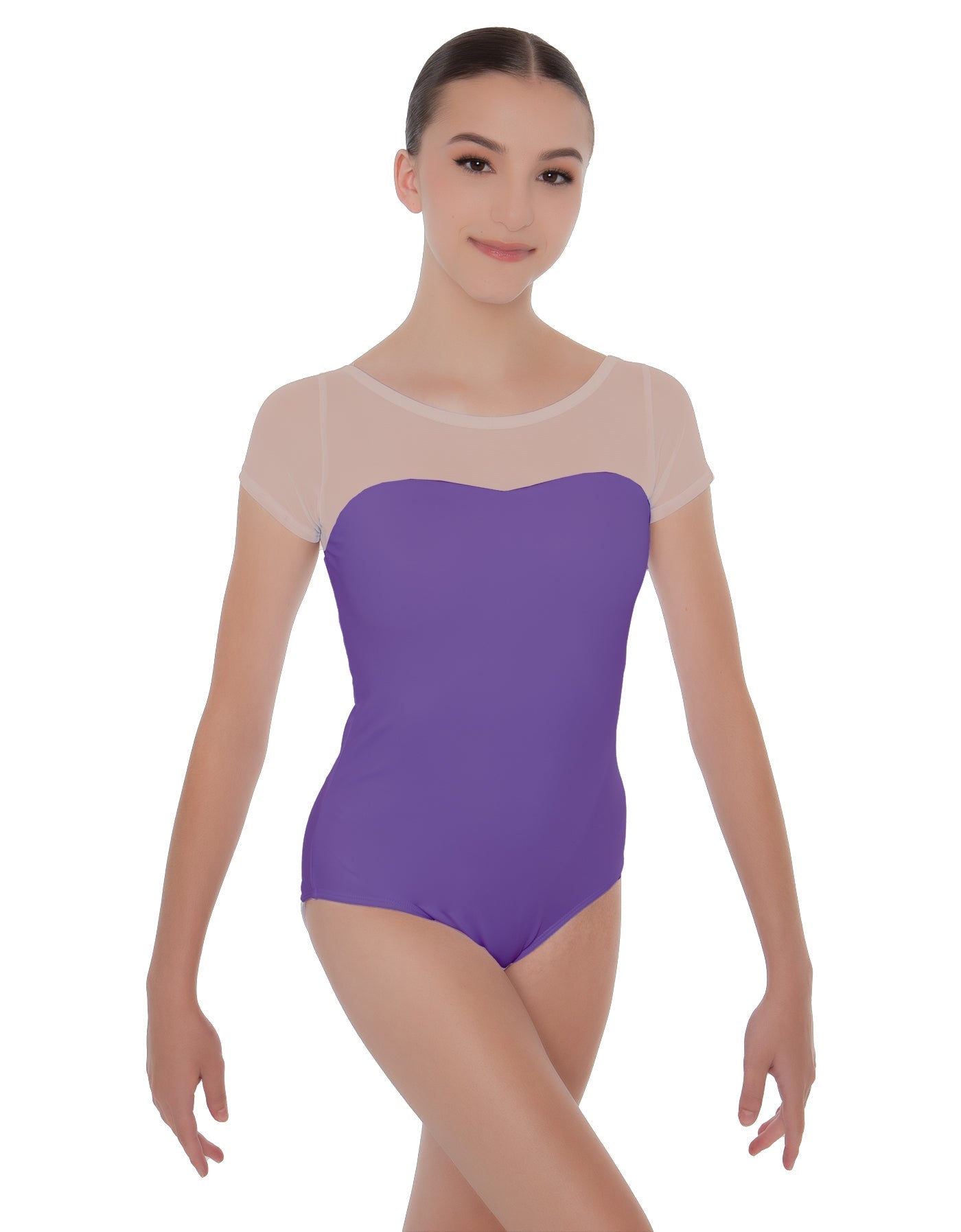 Solid Lycra Cap Sleeve Mesh Sweetheart Leotard